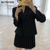 BGTEEVER Spring Women Skirt Suits 2023 Elegant Single Button Suit Jacket & High Waist Mini Pleated Skirts Ladies Blazer Set