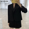 BGTEEVER Spring Women Skirt Suits 2023 Elegant Single Button Suit Jacket & High Waist Mini Pleated Skirts Ladies Blazer Set