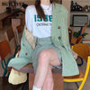 BGTEEVER Stylish Green Women Plaid Skirt Suits Double Breasted Loose Women Blazer & A-line Mini Skirt Spring 2 Pieces Blazer Set
