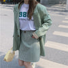 BGTEEVER Stylish Green Women Plaid Skirt Suits Double Breasted Loose Women Blazer & A-line Mini Skirt Spring 2 Pieces Blazer Set