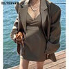 BGTEEVER Stylish Ladies 3 Pieces Skirts Set Full Sleeve Suit Jackets & Slim Skirts & Camisole Elegant Solid Women Blazer Suits