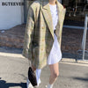 BGTEEVER Stylish Loose Double Breasted Women Plaid Blazer 2022 Autumn Vintage Notched Collar Female Suit Jacket Good Fabric