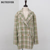 BGTEEVER Stylish Loose Double Breasted Women Plaid Blazer 2022 Autumn Vintage Notched Collar Female Suit Jacket Good Fabric