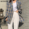 BGTEEVER Stylish Loose Double Breasted Women Plaid Blazer 2022 Autumn Vintage Notched Collar Female Suit Jacket Good Fabric