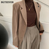 BGTEEVER Stylish Loose Office Ladies Solid Blazer Chic Notched Collar Full Sleeve Women Outwear Elegant Spring Suit Jacket Femme