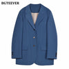 BGTEEVER Stylish Loose Office Ladies Solid Blazer Chic Notched Collar Full Sleeve Women Outwear Elegant Spring Suit Jacket Femme