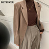 BGTEEVER Stylish Loose Office Ladies Solid Blazer Chic Notched Collar Full Sleeve Women Outwear Elegant Spring Suit Jacket Femme