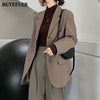 BGTEEVER Stylish Loose Office Ladies Solid Blazer Chic Notched Collar Full Sleeve Women Outwear Elegant Spring Suit Jacket Femme