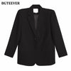 BGTEEVER Stylish Notched Collar Women Blazer Jackets 2022 Spring  Loose Single-breasted Full Sleeve Female Outwear