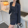 BGTEEVER Stylish Women 2 Pieces Dress Set Long Sleeve Single Button Blazer & Sleeveless A-line Dress Elegant Ladies Dress Suits