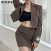 BGTEEVER Stylish Women Skirt Suits Long Sleeve Single Button Blazer & High Waist Split Mini Skirt 2023 2 Pieces Skirt Set