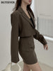 BGTEEVER Stylish Women Skirt Suits Long Sleeve Single Button Blazer & High Waist Split Mini Skirt 2023 2 Pieces Skirt Set