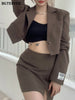 BGTEEVER Stylish Women Skirt Suits Long Sleeve Single Button Blazer & High Waist Split Mini Skirt 2023 2 Pieces Skirt Set