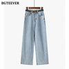 BGTEEVER Summer Stylish Women Wide Leg Denim Pants High Waist Button Ladies Straight Jeans Trouser Casual Female Solid Jeans