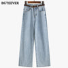 BGTEEVER Summer Stylish Women Wide Leg Denim Pants High Waist Button Ladies Straight Jeans Trouser Casual Female Solid Jeans