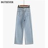 BGTEEVER Summer Stylish Women Wide Leg Denim Pants High Waist Button Ladies Straight Jeans Trouser Casual Female Solid Jeans