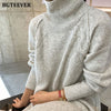 BGTEEVER Turtleneck Full Sleeve Oversized Knit Dress Female 2023 Winter Vestidos Casual Thick Twisted Women Long Sweater Dress