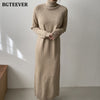 BGTEEVER Turtleneck Full Sleeve Oversized Knit Dress Female 2023 Winter Vestidos Casual Thick Twisted Women Long Sweater Dress