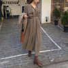 BGTEEVER V-neck Single-breasted Female Long Dress 2023 Spring Elegant Long Sleeve Belted Women Dress Straight Loose Vestidos