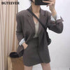 BGTEEVER Vintage Elegant 2 Pieces Skirt Suits Women Single-breasted Blazer & High Waist A-line Mini Skirt Female Blazer Set 2022