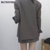 BGTEEVER Vintage Elegant 2 Pieces Skirt Suits Women Single-breasted Blazer & High Waist A-line Mini Skirt Female Blazer Set 2022