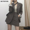 BGTEEVER Vintage Elegant 2 Pieces Skirt Suits Women Single-breasted Blazer & High Waist A-line Mini Skirt Female Blazer Set 2022