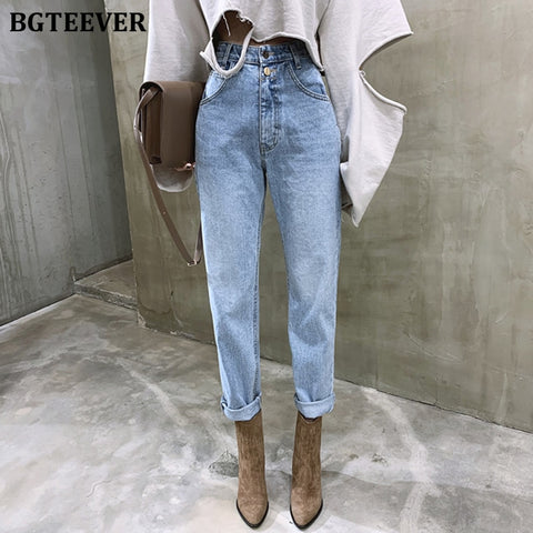 BGTEEVER Vintage High Waist Straight Jeans Pant for Women Streetwear Loose Female Denim Jeans Buttons Zipper Ladies trouser 2022