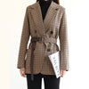 BGTEEVER Vintage Houndstooth Winter Thick Women Jacket Blazer Sashes Plaid Female Suit Jacket with belt Long Sleeve blaser 2023