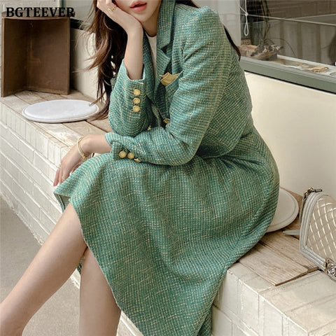 BGTEEVER Vintage Ladies 2 Pieces Skirt Suits Short Jackets & High Waist A-line Midi Skirts 2023 Autumn Elegant Women Suits