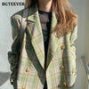 BGTEEVER Vintage Loose Women Jacket Plaid Blazer Autumn Chic Double Breasted Female Long Suit Jackets Stylish Ladies Blazer