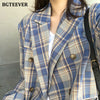 BGTEEVER Vintage Loose Women Jacket Plaid Blazer Autumn Chic Double Breasted Female Long Suit Jackets Stylish Ladies Blazer