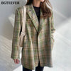 BGTEEVER Vintage Loose Women Jacket Plaid Blazer Autumn Chic Double Breasted Female Long Suit Jackets Stylish Ladies Blazer