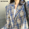 BGTEEVER Vintage Loose Women Jacket Plaid Blazer Autumn Chic Double Breasted Female Long Suit Jackets Stylish Ladies Blazer