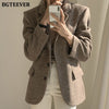 BGTEEVER Vintage Thicken Notched Collar Women Blazer 2022 Autumn Winter Full Sleeve Loose Single-breasted Female Woolen Jackets