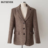 BGTEEVER Vintage Thicken Notched Collar Women Blazer 2022 Autumn Winter Full Sleeve Loose Single-breasted Female Woolen Jackets
