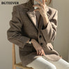 BGTEEVER Vintage Thicken Notched Collar Women Blazer 2022 Autumn Winter Full Sleeve Loose Single-breasted Female Woolen Jackets