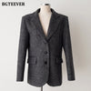 BGTEEVER Vintage Thicken Notched Collar Women Blazer 2022 Autumn Winter Full Sleeve Loose Single-breasted Female Woolen Jackets