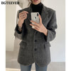 BGTEEVER Vintage Thicken Notched Collar Women Blazer 2022 Autumn Winter Full Sleeve Loose Single-breasted Female Woolen Jackets