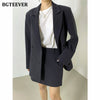 BGTEEVER Vintage Women Skirt Suits Elegant Double Breasted Blazer & High Waist Mini Pencil Skirt 2022 Spring Ladies 2 Pieces Set