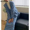 BGTEEVER Winter Loose Plaid Women Skirt Suits V-neck Suit Jackets & Elastic Waist Long Skirts Ladies 2 Pieces Blazer Set