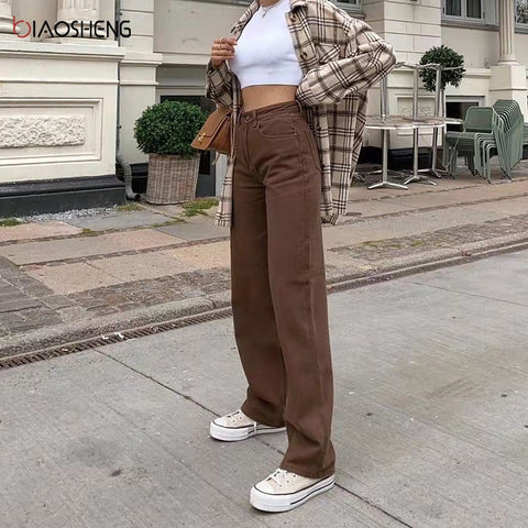 BIAO SHENG Women Pants Straight Leg Jeans Women Slim Casual Baggy Denim Trousers High Waist Loose Wide Leg Jean Pants
