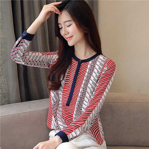 New Fashion Print Chiffon Women Blouse Shirt Long Sleeve Female Tops Blouse Women Shirt Blusas Feminine Blouses