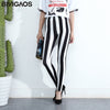 Casual Fashion Womens Black White Vertical Stripes Leggings Workout Leggings Female Milk Elastic Pencil Pants For Women