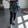 Korean Women's Cotton Casual Fake Two Piece Plaid Shirt Leggings Gothic Bottom Skirt Pants Workout Leggings Women