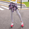 Korean Women's Cotton Casual Fake Two Piece Plaid Shirt Leggings Gothic Bottom Skirt Pants Workout Leggings Women