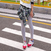 Korean Women's Cotton Casual Fake Two Piece Plaid Shirt Leggings Gothic Bottom Skirt Pants Workout Leggings Women