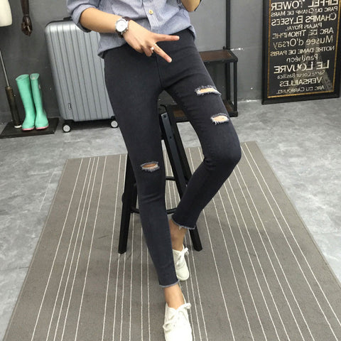 Summer New Women Jeans Tassel Ripped Hole Jeans Leggings Burrs Elastic Denim Ankle Pants Skinny Pencil Pants For Women