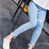 Women 7 holes ripped unedged skinny jeans for women slim jean ankle leggings jeggings spendex denim pencil pants mallas