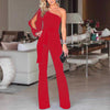 Fashion Red Tied One Shoulder Long Sleeve High Waist Jumpsuit Office Ladies Workwear Women Summer Party Elegant Jumpsuits