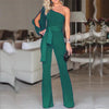 Fashion Red Tied One Shoulder Long Sleeve High Waist Jumpsuit Office Ladies Workwear Women Summer Party Elegant Jumpsuits